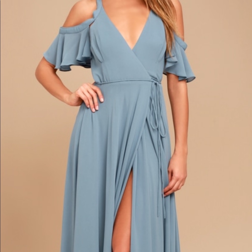 Lulu’s dusty blue chiffon dress maxi long